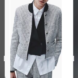 rag & bone Carmen Check Cotton Blend Tweed Jacket in Black/White Size 14